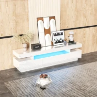 Meuble TV à roulettes avec finition brillante et bande LED blanche, Blanc(m-7)