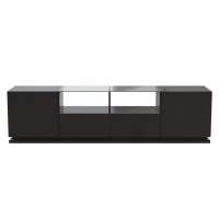 Meuble TV Brillant avec étagères en verre, 2 tiroirs, 2 portes & effets lumineux LED, Planche basse 165x38x43 cm, Noir(m-2)