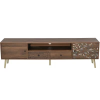 Meuble TV Vintage mobile avec 2 portes, 2 tiroirs et étagère de rangement, style Country, Naturel(m-9)