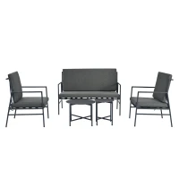 Ensemble de salon de jardin 4 places : Canapés d’extérieur, quatre sièges, deux tables basses rondes, tube en acier galvanisé,  coussins lavables , Gris(m-2)