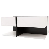 Table basse carrée avec plateau relevable, 4 tiroirs et espace de rangement inférieur, design unique de lignes, Blanc(m-5)