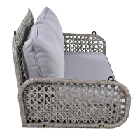 Balansoar dublu din PE-Rattan pentru grădină cu perne lavabile și 2 locuri, Capacitate 320 kg, Gri(m-9)