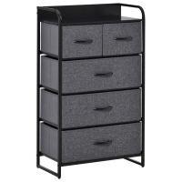 HOMCOM Commode Meuble de Rangement 5 tiroirs Pliables en Tissu 58 x 29 x 99 cm Gris