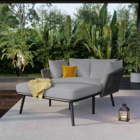 Ensemble salon de jardin modulable avec canapé, 2 fauteuils et chaise longue d'extérieur, coussins amovibles et lavables, Gris(m-7)