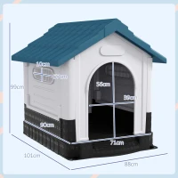 PawHut Plastic Dog Kennel with Windows, for Garden Patio, Medium and Large Dogs, 101 x 88 x 99cm - Blue(m-3)