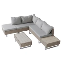 Set de grădină 4 piese din poli-rattan pentru 4-5 persoane cu colțar, masă și perne, huse lavabile, Kaki(m-8)