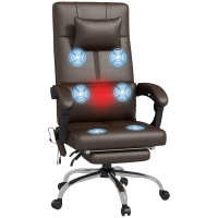 Vinsetto Sedia da Ufficio Massaggiante in Pelle PU ad Altezza Regolabile con Poggiapiedi e Telecomando, 66x67x115-123 cm, Marrone