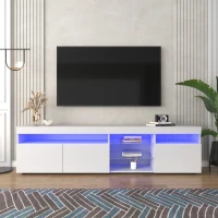 Meuble TV scandinave moderne avec éclairage LED variable, panneau lumineux, pour salon et salle à manger, Blanc(m-1)