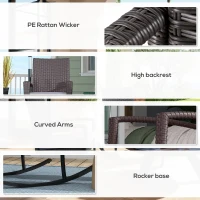 Outsunny Outdoor PE Rattan Rocking Chair Set of 2, Garden Rocking Chair Set with Armrest and Cushion, Grey(m-6)