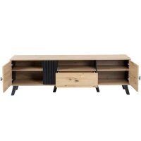 Meuble TV mobile de 170 cm en bois, buffet avec tiroirs, espace de rangement, design exclusif, à roulettes, Naturel(m-8)
