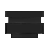 Table basse avec bande LED intégrée, 4 tiroirs avant et arrière, plateau relevable, Noir(m-6)