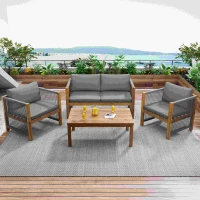 Set de grădină din rattan sintetic cu perne confortabile, canapea dublă, 2 fotolii și masă pentru exterior, Gri(m-2)