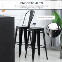 HOMCOM Conjunto de 4 Bancos Altos de Metal com Encosto Alto e Apoio para os Pés Carga 120kg 44x49x116cm Preto(m-4)