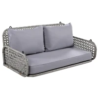 Balansoar dublu din PE-Rattan pentru grădină cu perne lavabile și 2 locuri, Capacitate 320 kg, Gri(m-10)