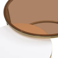 Table basse gigogne 2-en-1 en MDF avec plateaux en verre trempé et 2 tiroirs pour salon, Blanc(m-7)