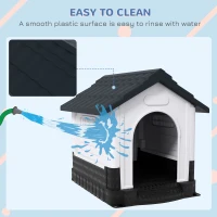 PawHut Plastic Dog Kennel with Windows, for Garden Patio, Medium and Large Dogs, 101 x 88 x 99cm - Grey(m-5)