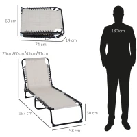 Outsunny Espreguiçadeira Dobrável e Ajustável em 4 Posições Espreguiçadeira Reclinável de Jardim para Exterior Estrutura de Aço 197x58x76cm Creme(m-3)