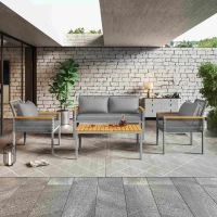 Ensemble de Salon de Jardin en Rotin avec Coussins Confortables : Canapé Double, 2 Fauteuils et Table d'Angle pour Extérieur, Gris(m-1)