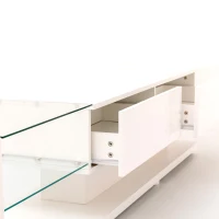 Meuble TV avec étagères en verre et éclairage LED, Blanc(m-5)