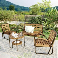 Ensemble de Salon de Jardin 4 Places en Acier Galvanisé et Bois d'Acacia, Canapé, 2 Chaises et Table, Naturel+gris(m-7)