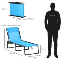 Outsunny Espreguiçadeira de jardim dobrável e ajustável com 4 posições  sistema de laço Estrutura de Aço 197x58x76 cm azul claro(m-3)