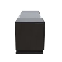 Meuble TV Brillant avec étagères en verre, 2 tiroirs, 2 portes & effets lumineux LED, Planche basse 165x38x43 cm, Noir(m-5)