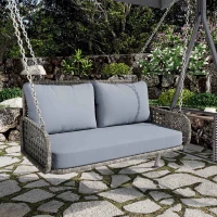 Balansoar dublu din PE-Rattan pentru grădină cu perne lavabile și 2 locuri, Capacitate 320 kg, Gri(m-2)