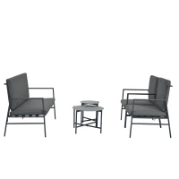 Ensemble de salon de jardin 4 places : Canapés d’extérieur, quatre sièges, deux tables basses rondes, tube en acier galvanisé,  coussins lavables , Gris(m-10)
