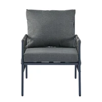 Set mobilier de grădină 7 locuri din PE-ratan și oțel zincat, măsuță cu blat din sticlă temperată cu efect lemn, perne lavabile, Gri(m-4)
