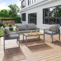 Ensemble de Salon de Jardin en Rotin avec Coussins Confortables : Canapé Double, 2 Fauteuils et Table d'Angle pour Extérieur, Gris(m-8)