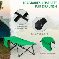 Outsunny Campingbett Feldbett Klappbett klappbar mit Seitentasche Getränkehalter bis 136 kg belastbar Stahl Oxford Grün+Schwarz 190 x 65 x 40 cm(m-6)