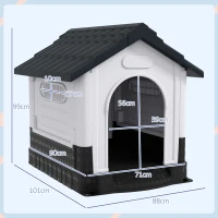 PawHut Plastic Dog Kennel with Windows, for Garden Patio, Medium and Large Dogs, 101 x 88 x 99cm - Grey(m-3)