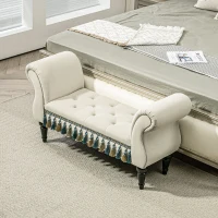 HOMCOM Ławka tapicerowana, vintage design, do 150 kg, 117x40x58 cm, Beżowa(m-9)