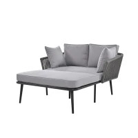 Ensemble salon de jardin modulable avec canapé, 2 fauteuils et chaise longue d'extérieur, coussins amovibles et lavables, Gris(m-9)