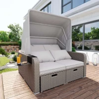 Set canapea de grădină din polyrattan pentru 2 persoane, canapea lounge cu structură din oțel și perne, Khaki(m-7)