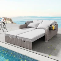 Set canapea de grădină din polyrattan pentru 2 persoane, canapea lounge cu structură din oțel și perne, Khaki(m-8)