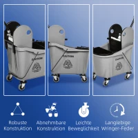 HOMCOM Wózek do Mopa z Prasą, 36L, Separator Wody, 4 Koła, Czarny/Szary(m-7)