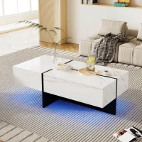 Table basse effet marbre avec système d'éclairage LED contrôlé par application, Blanc(m-1)