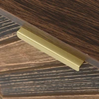 Meuble TV à roulette en bois massif avec 2 portes et 2 compartiments, poignées dorées, pieds en fer, Naturel(m-6)