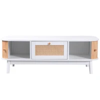 Table basse en rotin avec tiroirs et portes de style rustique naturel en solde, Blanc(m-10)