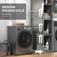 HOMCOM Stendino Verticale Pieghevole in Acciaio e Plastica con 6 Ruote e 3 Ripiani Regolabili, 142x55x172 cm(m-6)