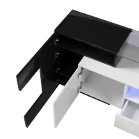 Meuble TV suspendu avec éclairage LED et surface en verre - Design moderne pour salon, Noir(m-4)