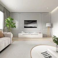 Meuble TV scandinave moderne, panneau lumineux, éclairage LED variable, pour salon et salle à manger 240 cm, Blanc(m-7)