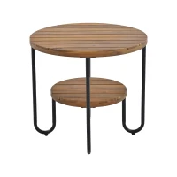 Ensemble de Salon de Jardin 4 Places en Acier Galvanisé et Bois d'Acacia, Canapé, 2 Chaises et Table, Naturel+gris(m-4)