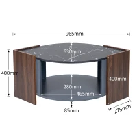 Table basse en marbre et noyer avec des lignes uniques, design élégant, en solde, Noir et bois(m-3)