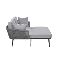 Ensemble salon de jardin modulable avec canapé, 2 fauteuils et chaise longue d'extérieur, coussins amovibles et lavables, Gris(m-10)