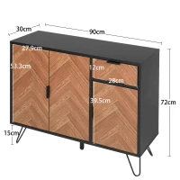 Meuble TV Scandinave avec Rangement et Poignées Coordonnées, Pieds en Fer 90x72x30 cm, Naturel(m-3)