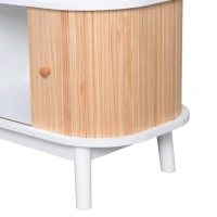 Meuble TV mobile rustique en rotin avec portes et tiroirs, Blanc(m-4)