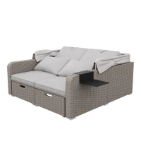 Set canapea de grădină din polyrattan pentru 2 persoane, canapea lounge cu structură din oțel și perne, Khaki(m-5)