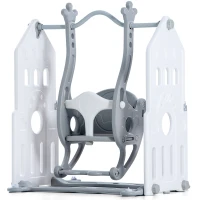Parc pour enfants 160x160x77 cm, 14 panneaux, barrière de sécurité en plastique avec porte, panneau de jouets, panier de basket, balançoire, Gris(m-5)